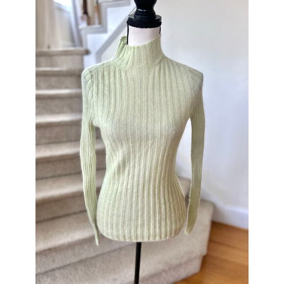 Madewell Pastel Lime Green Alpaca Ribbed Turtleneck Long Sleeve Knit Sweater - Picture 1 of 6